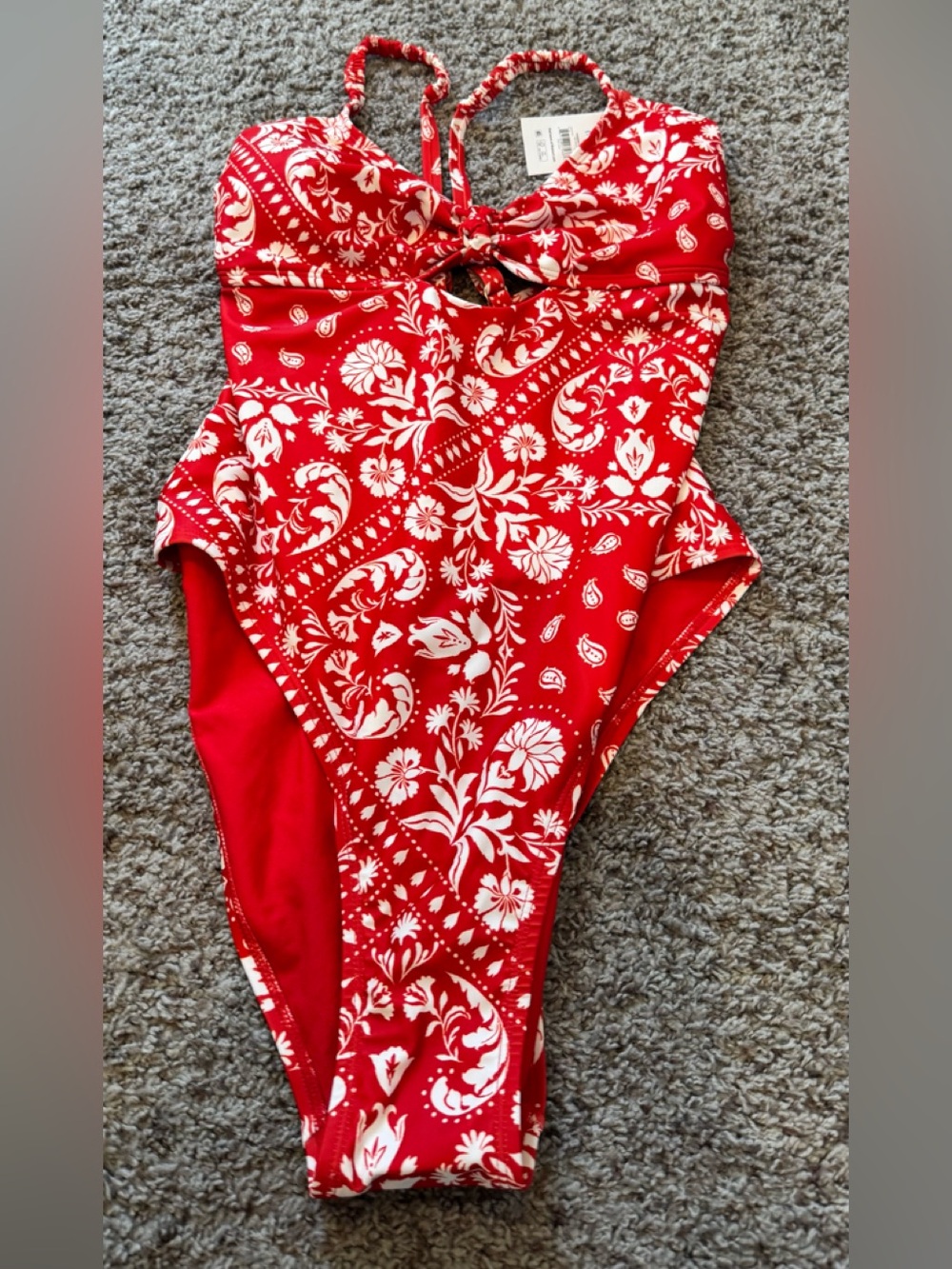 Time and Tru Red and White Paisley One-Piece Swimsuit